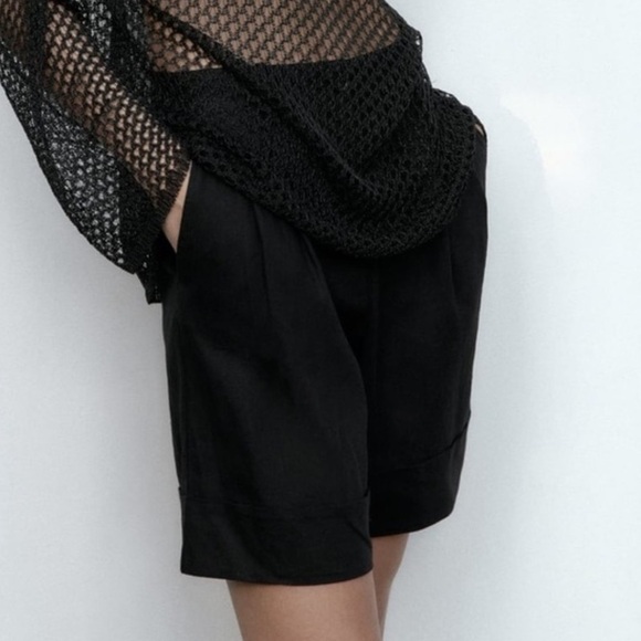 Zara Linen Blend High Waist Bermuda Shorts - Picture 2 of 5